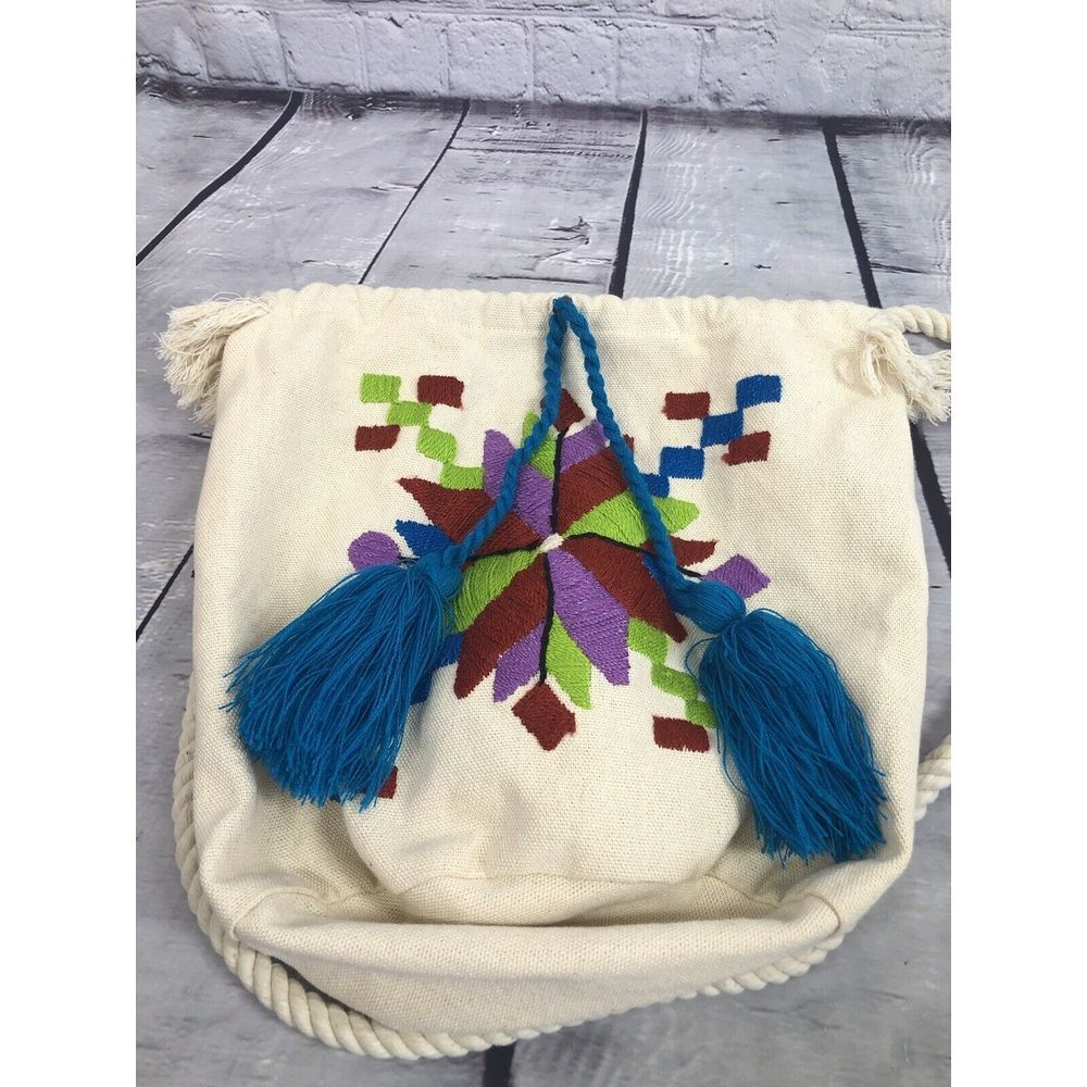 handmade embroidered jute sachel cross body shoulder bag floral‎ - Picture 5 of 7